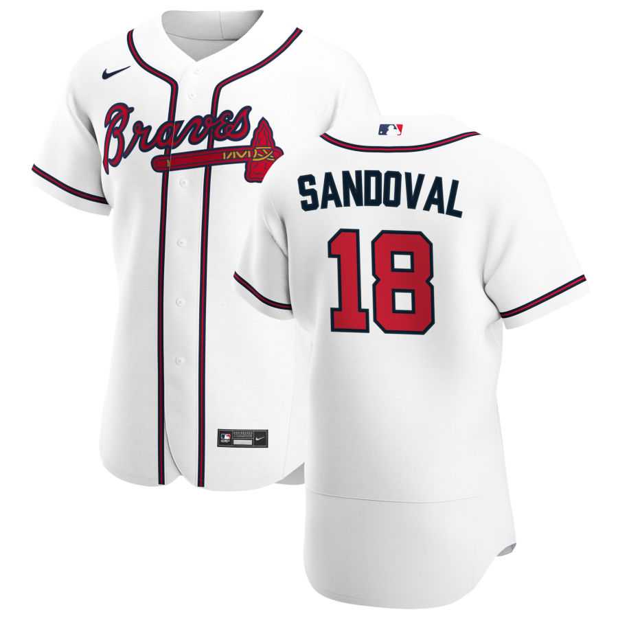 Atlanta Braves #18 Pablo Sandoval Men Nike White Home 2020 Authentic Player MLB Jersey->atlanta braves->MLB Jersey